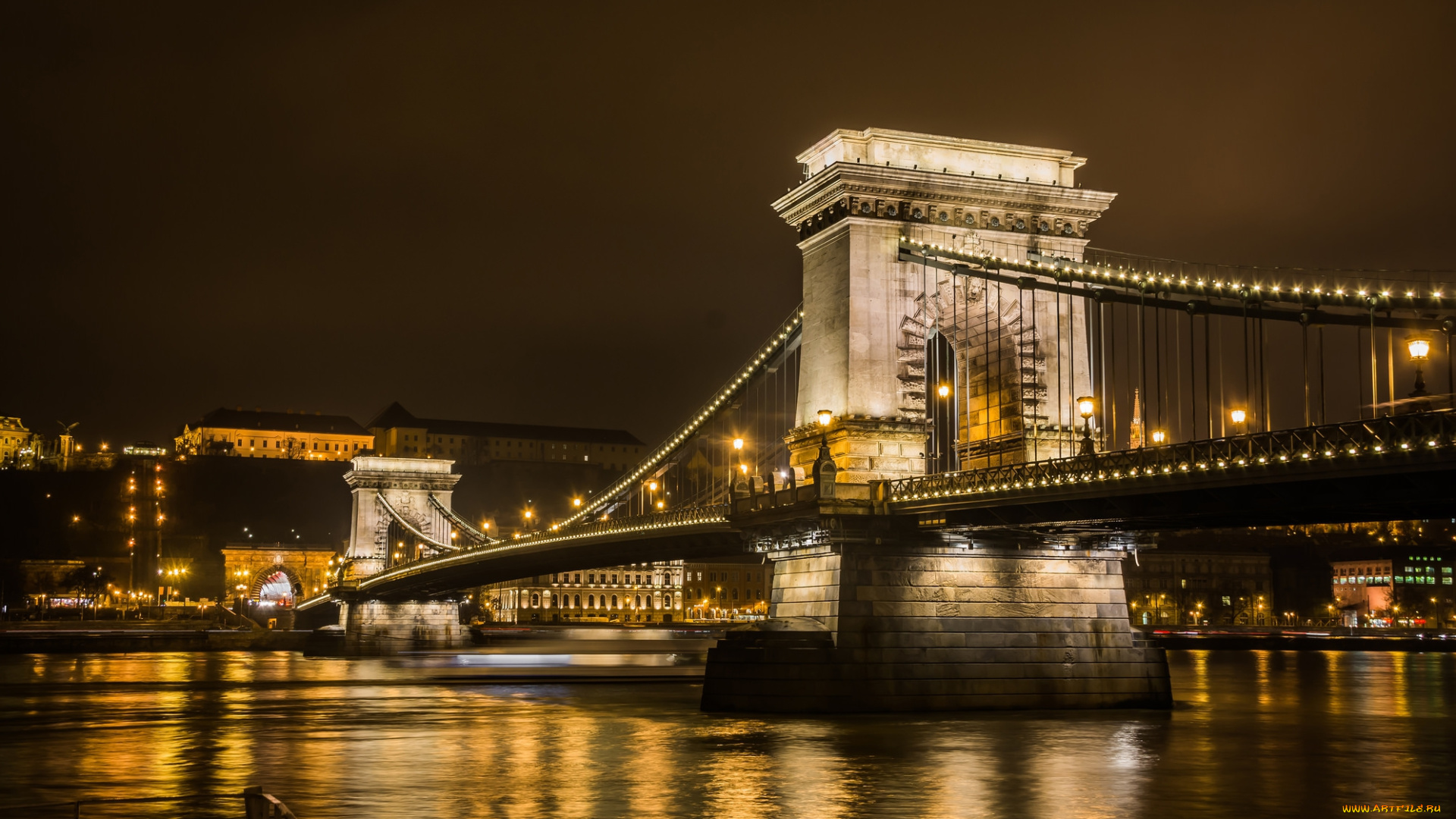 chain, bridgeмост, города, будапешт, , венгрия, река, огни, мост