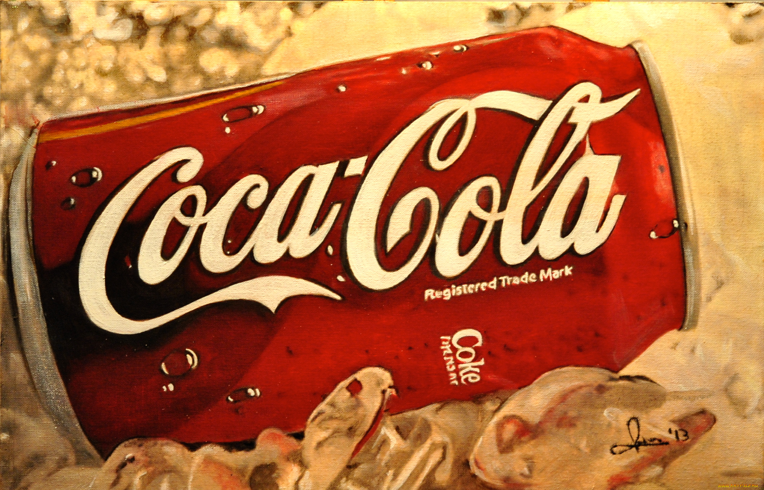 бренды, coca-cola, рисунок, лед, кока-кола, банка