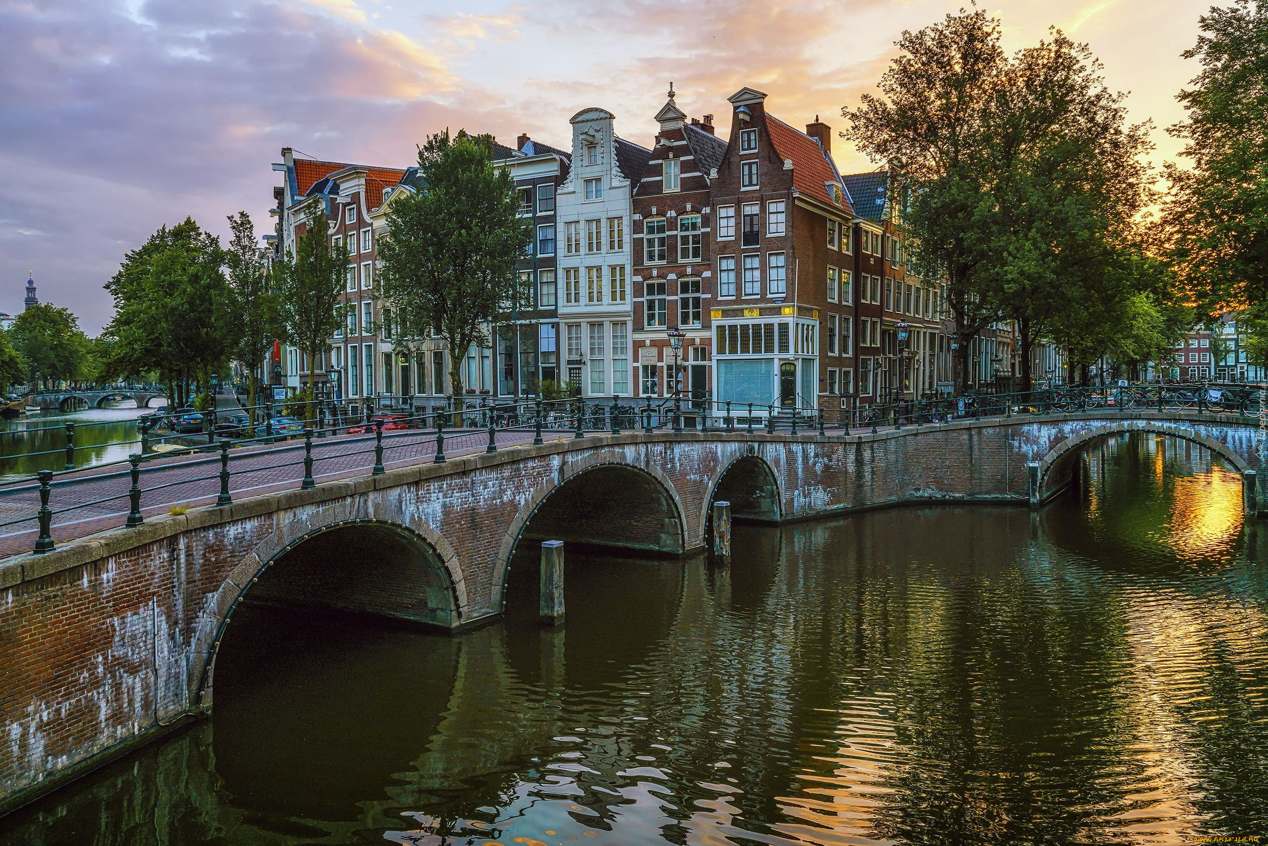 города, амстердам, , нидерланды, мосты, канал