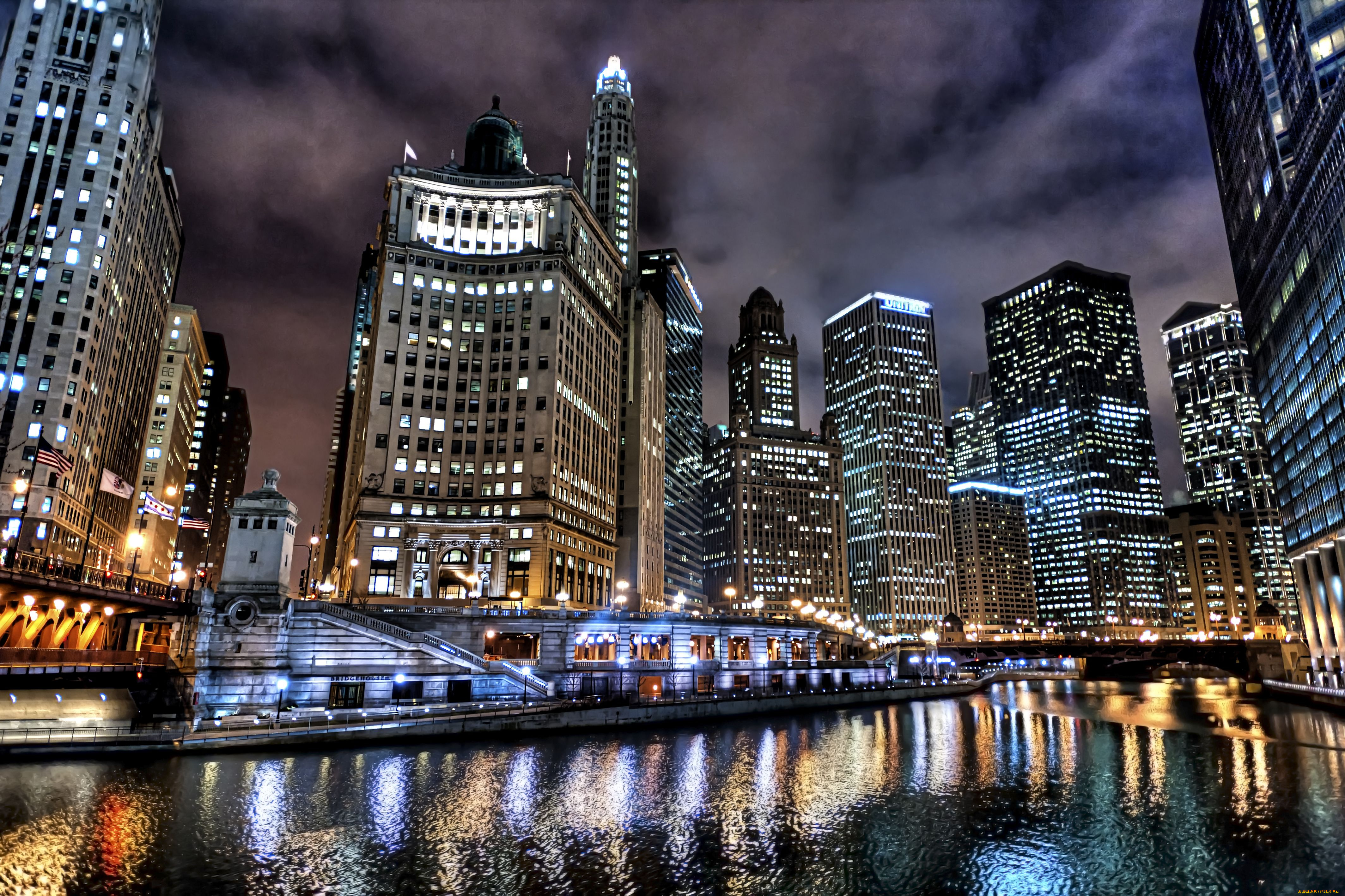 chicago, города, Чикаго, сша, ночной, город
