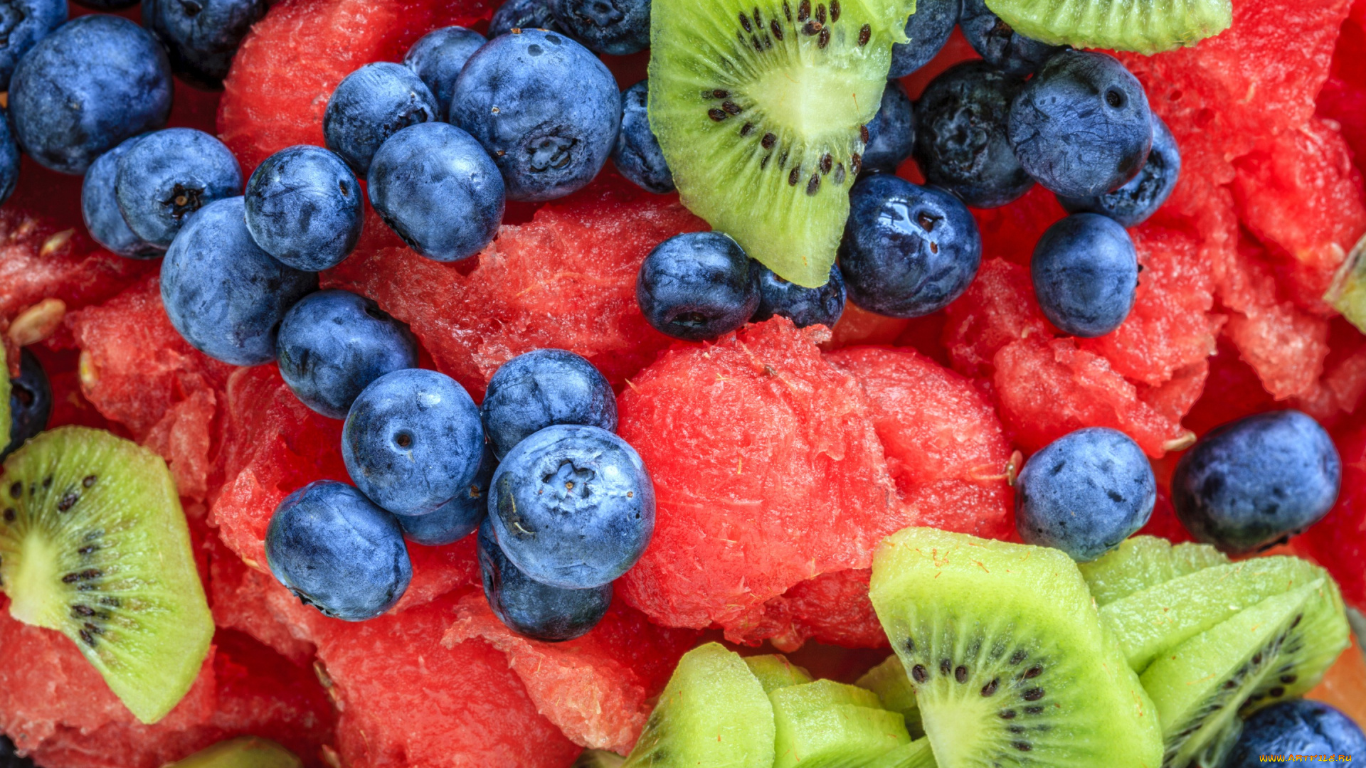 еда, фрукты, , ягоды, черника, киви, berries, fruits, fresh, десерт, фруктовый, салат, ягоды, арбуз