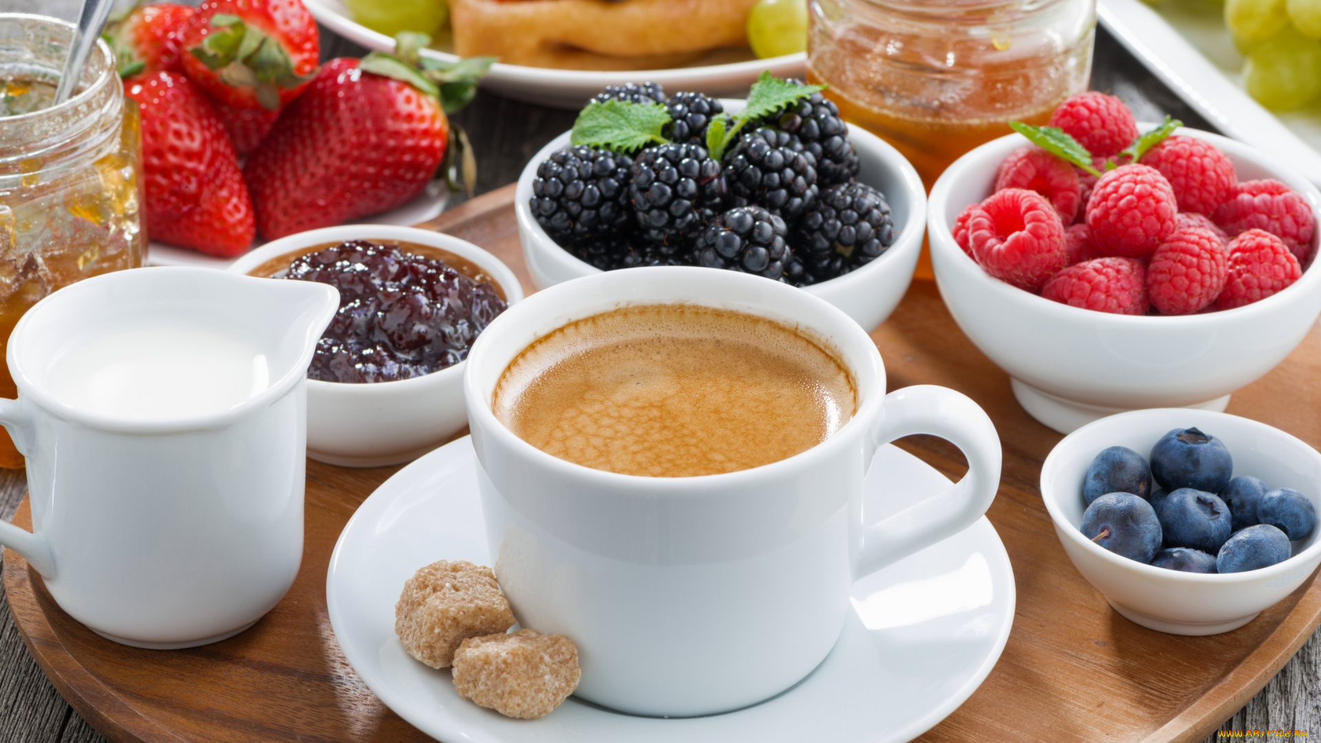 еда, разное, jem, cream, berries, fresh, клубника, coffee, breakfast, ягоды, завтрак, ежевика, черника, малина