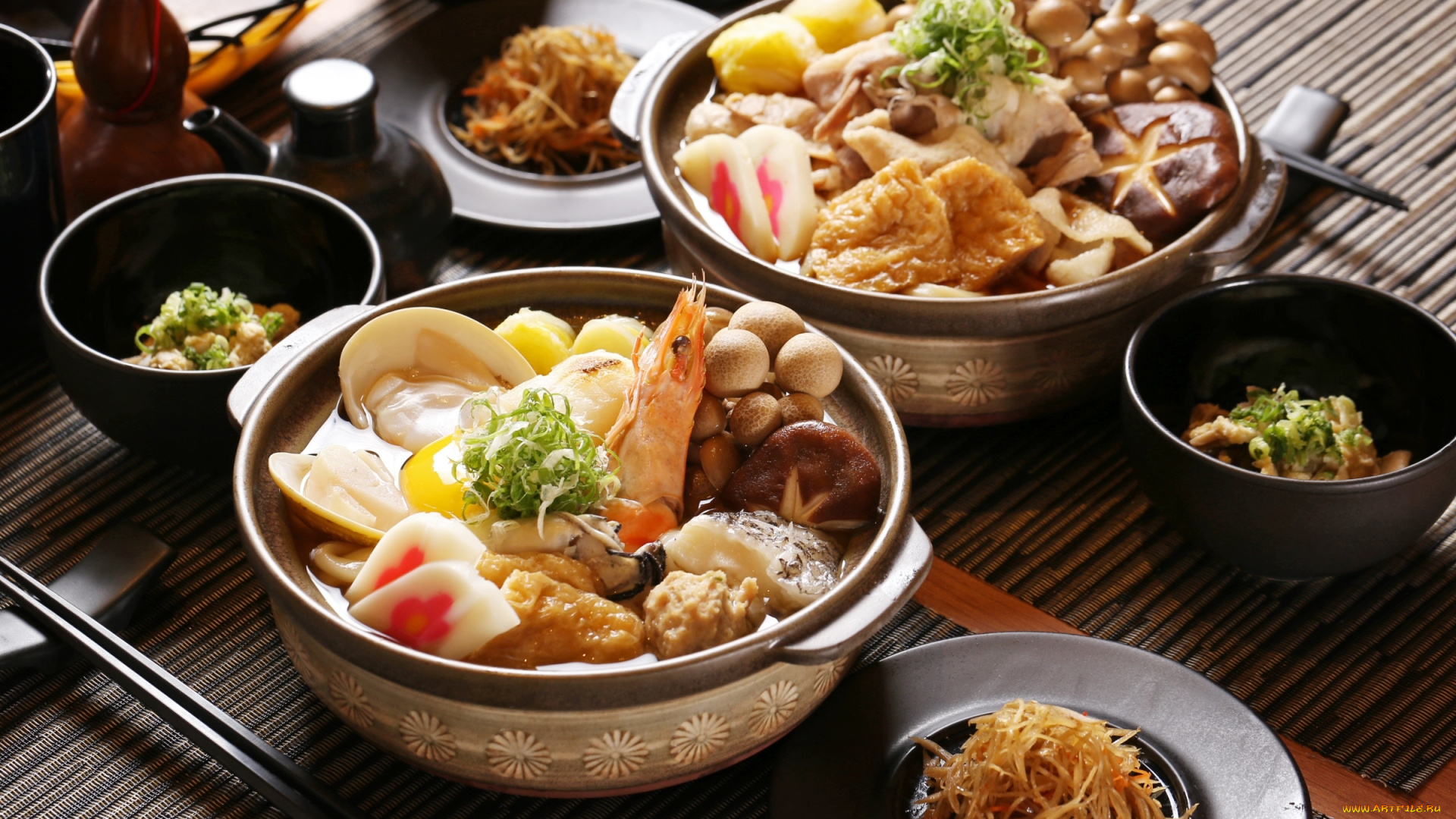 еда, разное, тофу, грибы, креветки, морепродукты, блюда, японская, кухня