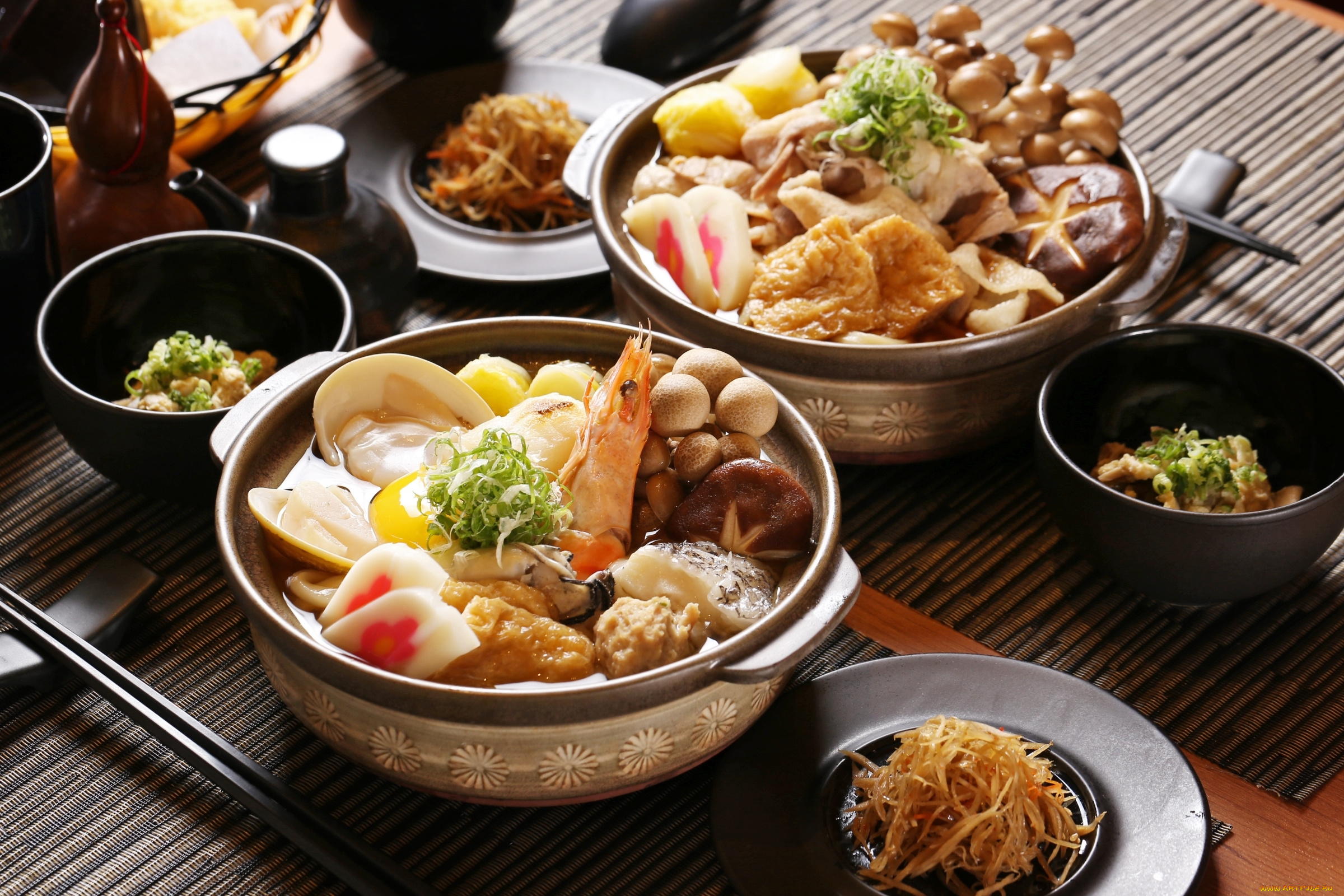 еда, разное, тофу, грибы, креветки, морепродукты, блюда, японская, кухня