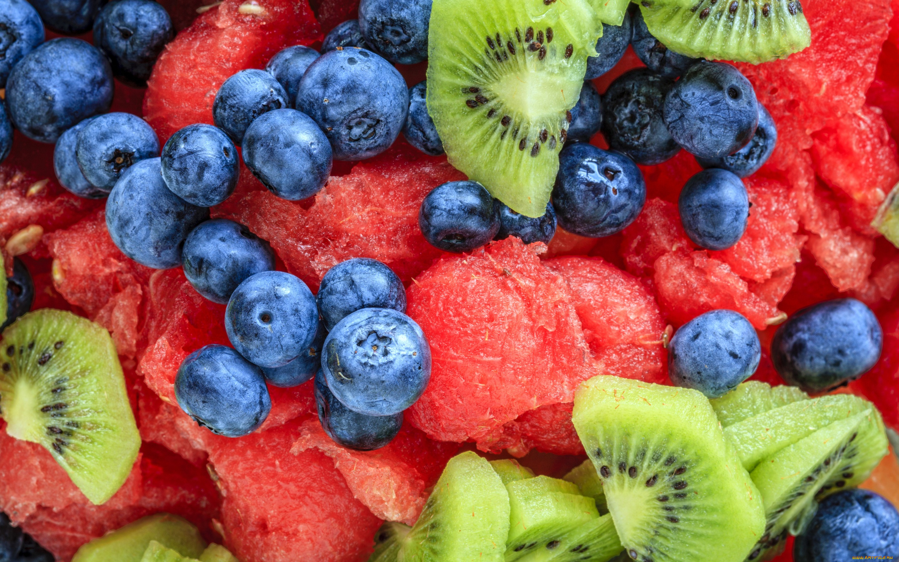 еда, фрукты, , ягоды, черника, киви, berries, fruits, fresh, десерт, фруктовый, салат, ягоды, арбуз