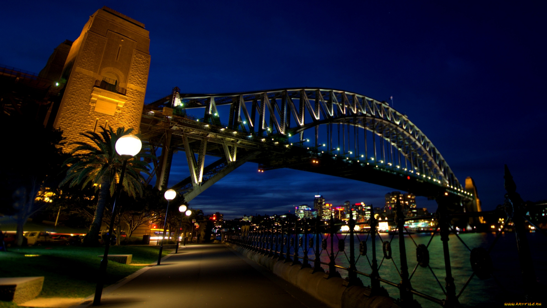 города, сидней, , австралия, конструкция, мост, ночь