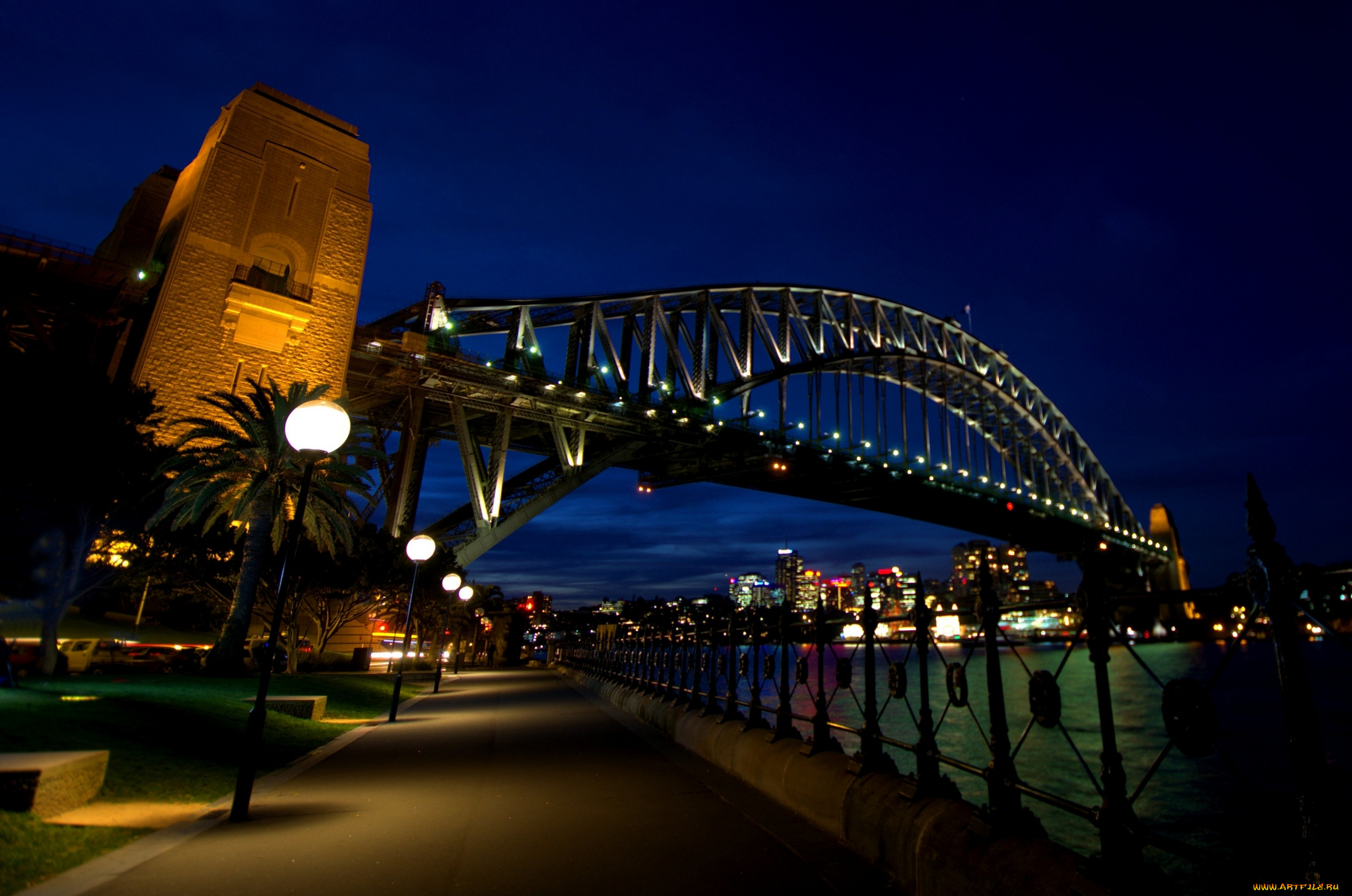 города, сидней, , австралия, конструкция, мост, ночь