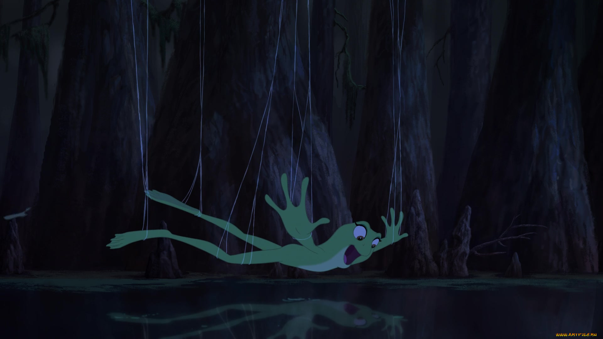 мультфильмы, the, princess, and, the, frog, отражение, водоем, лягушка