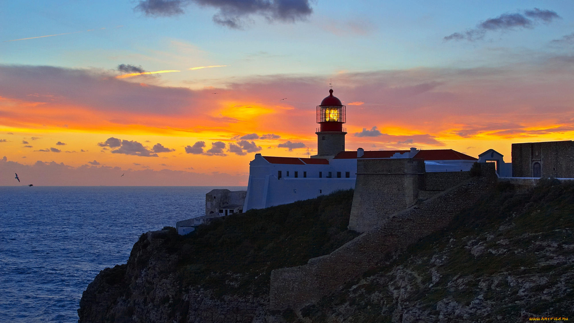 lighthouse, природа, маяки, утес, океан, маяк, вечер