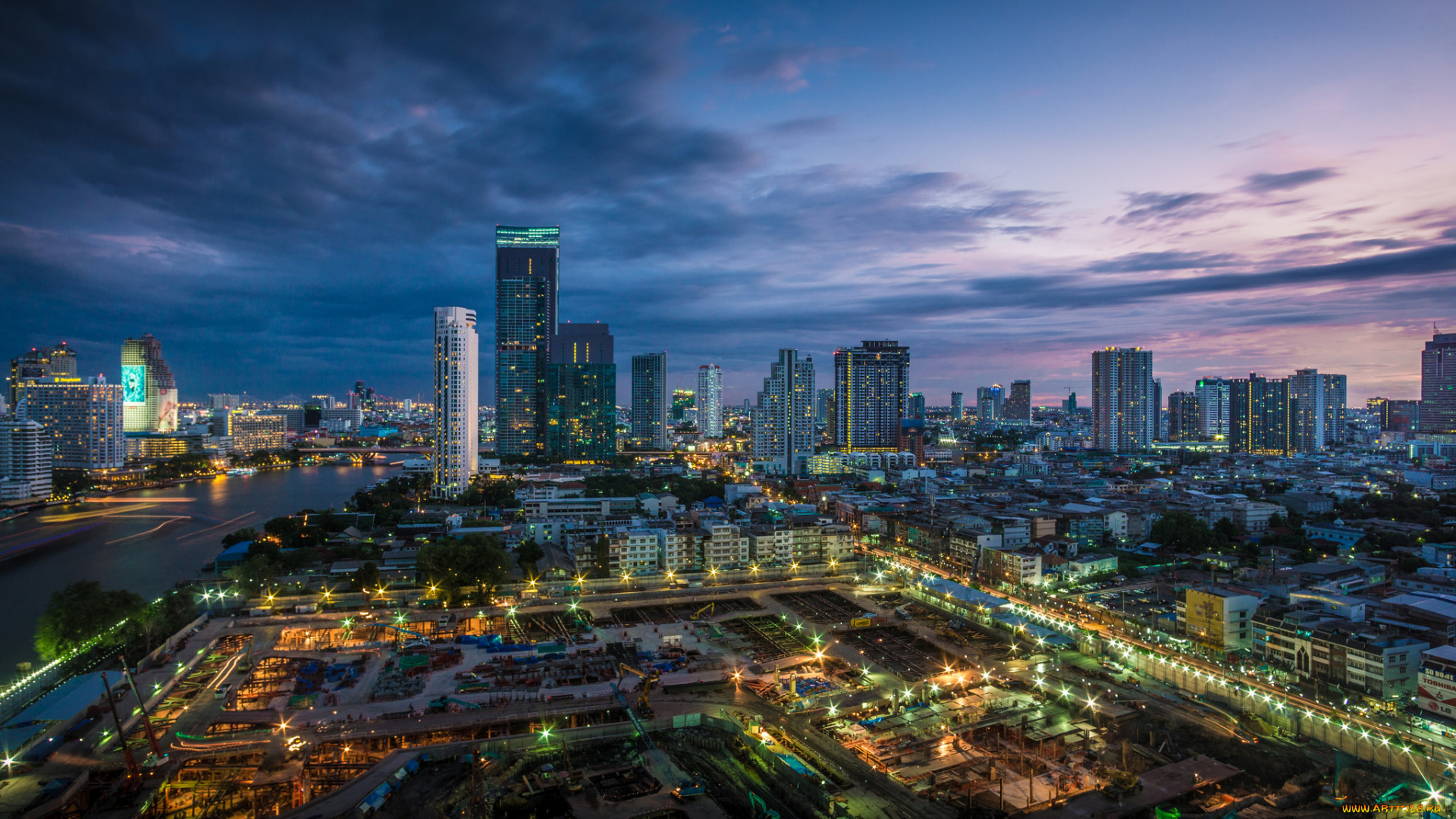 bangkok, города, бангкок, , таиланд, небоскребы, огни, ночь