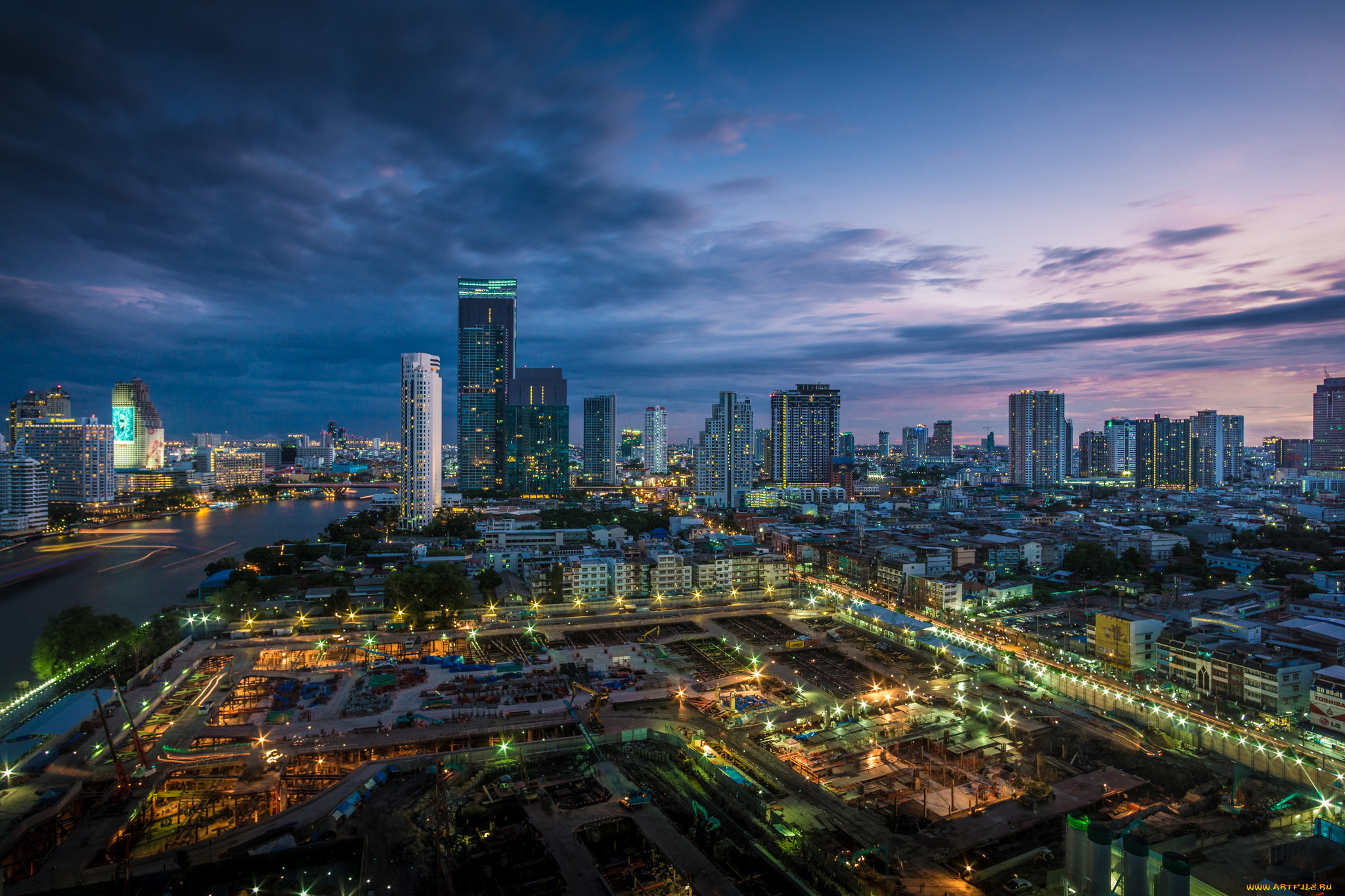 bangkok, города, бангкок, , таиланд, небоскребы, огни, ночь