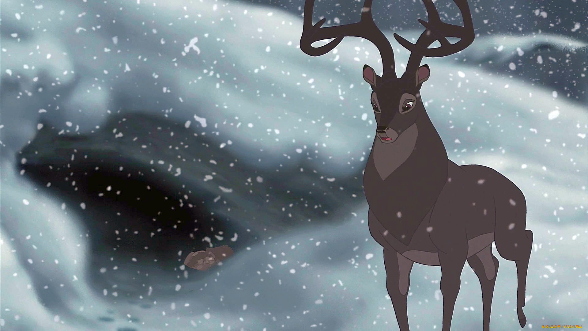 мультфильмы, bambi, 2, зима, снег, олень