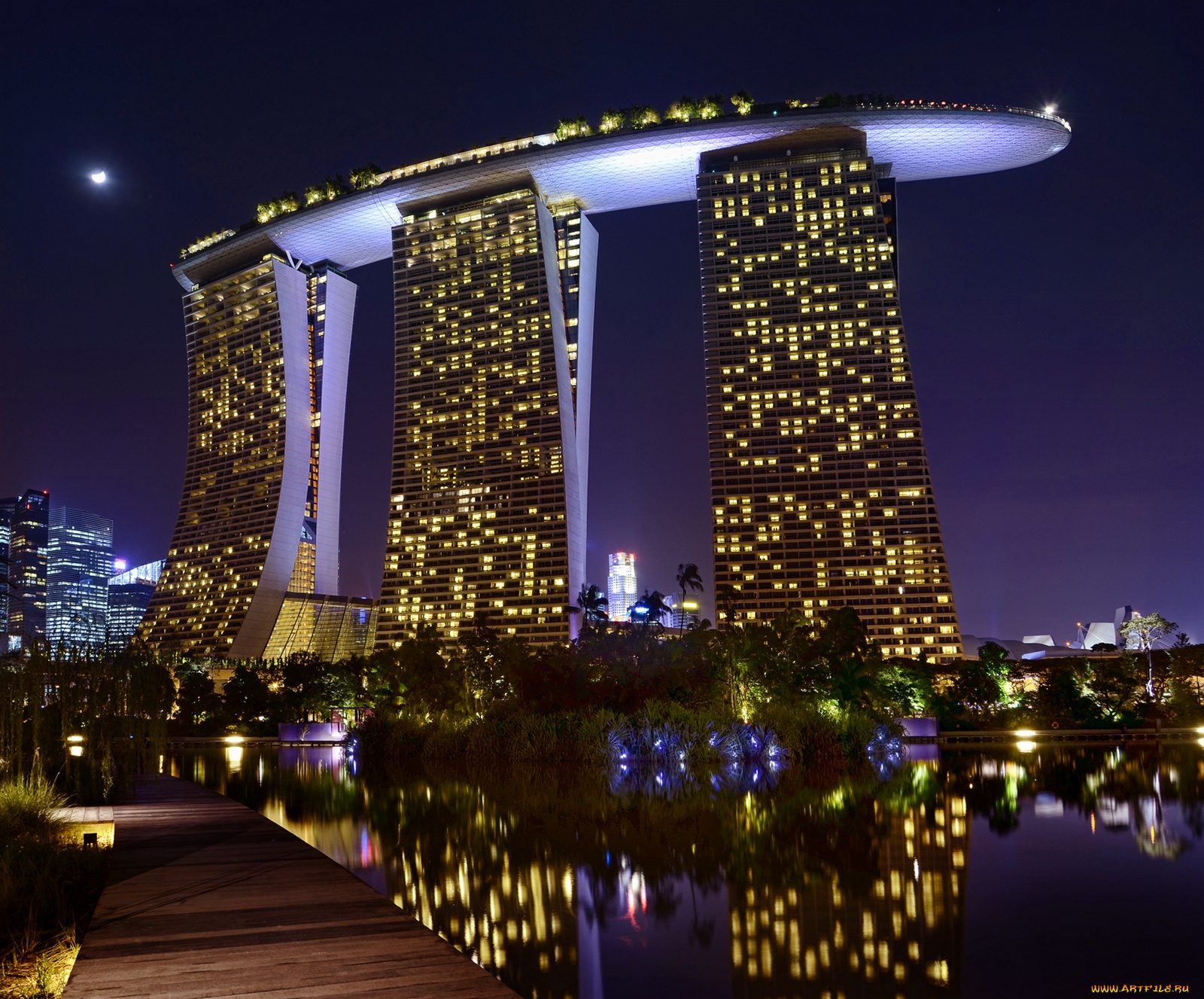 города, сингапур, ночь, огни