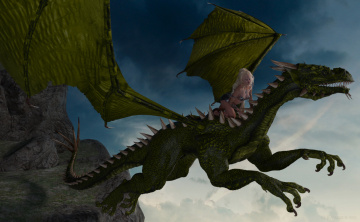 Картинка 3д+графика фантазия+ fantasy дракон полет девушка