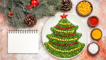 Картинка праздничные угощения шишки елочка кукуруза блокнот