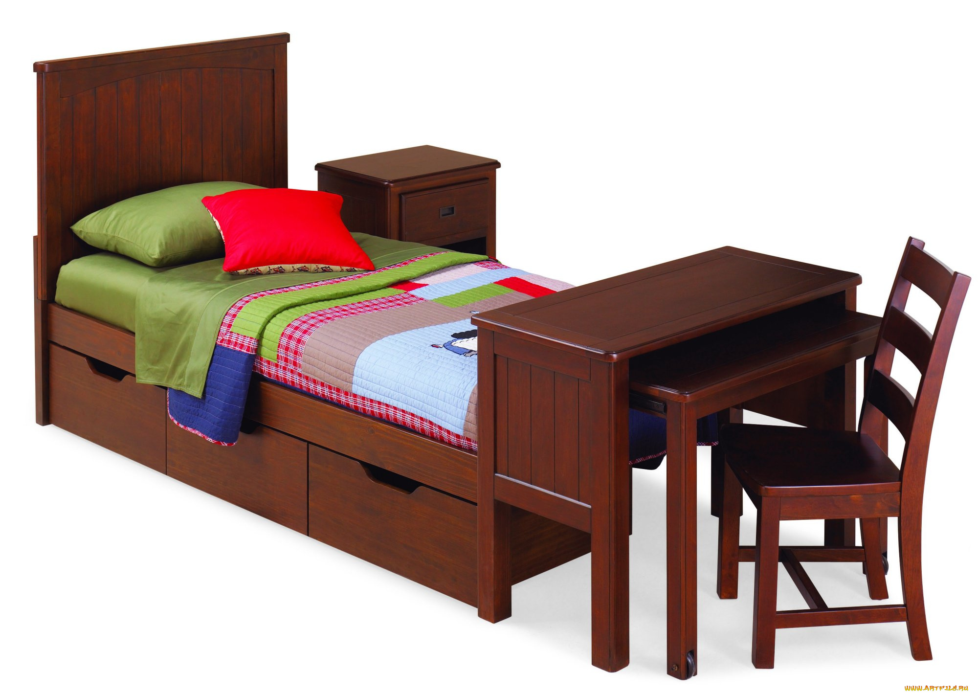 интерьер, мебель, кровать, подушки, тумбочка