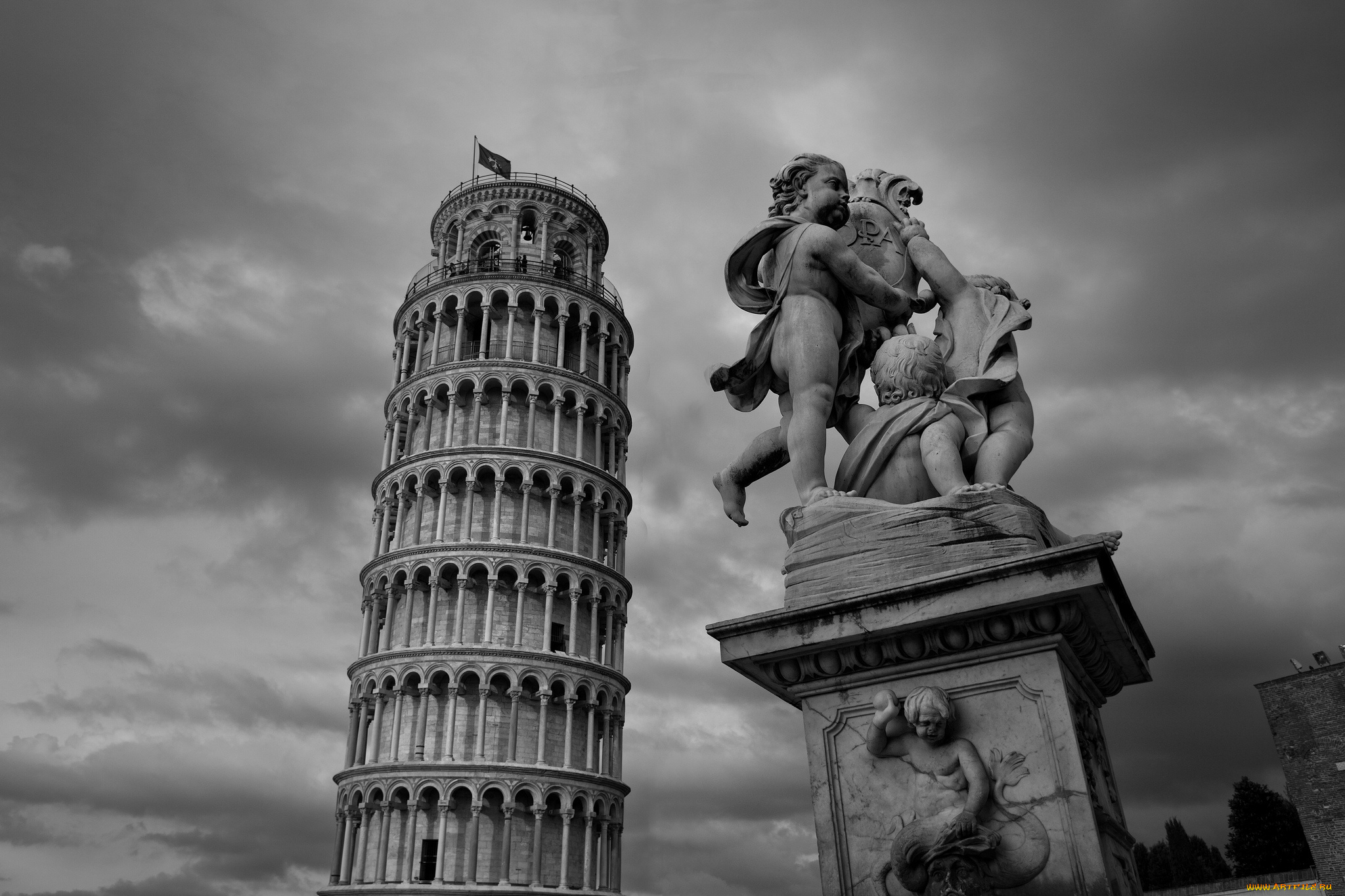 pisa, italy, города, пиза, италия, пизанская, башня, скульптура