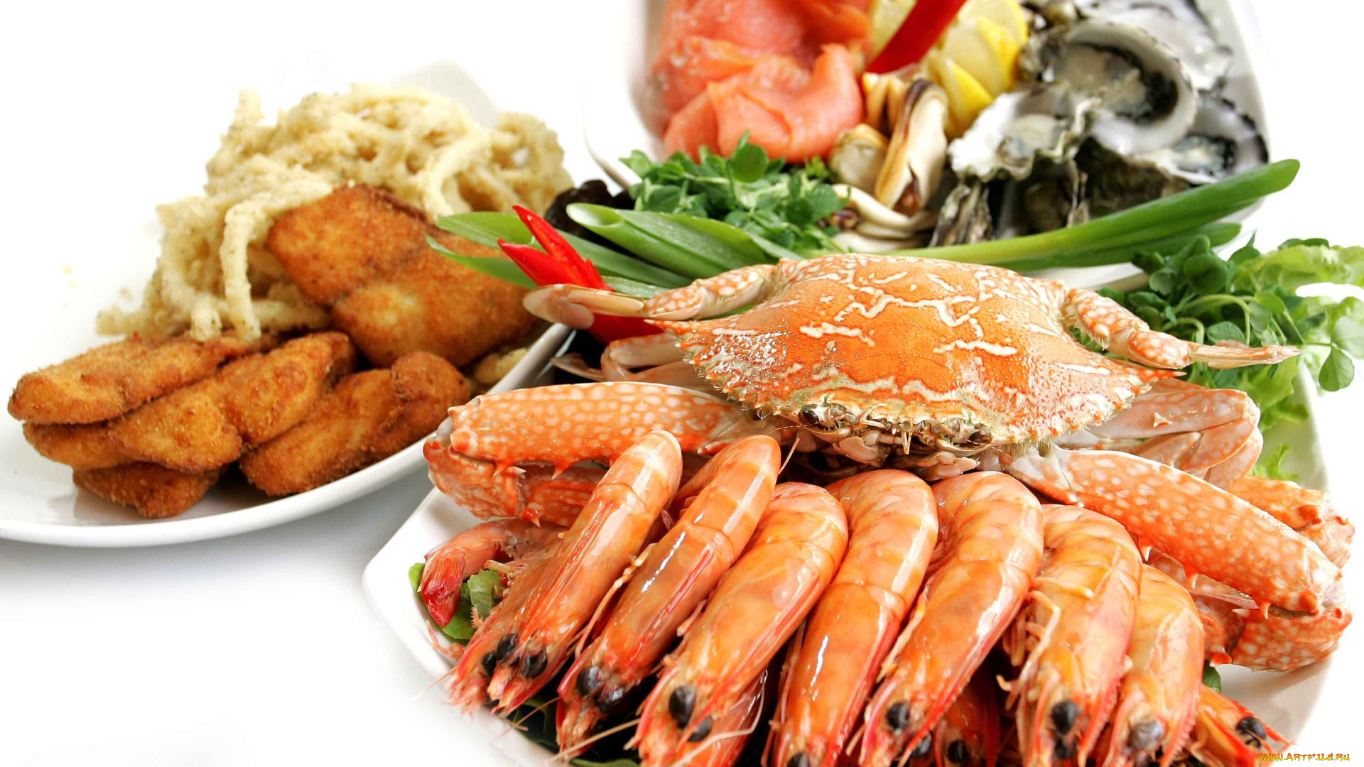 еда, рыбные, блюда, , с, морепродуктами, креветки, краб