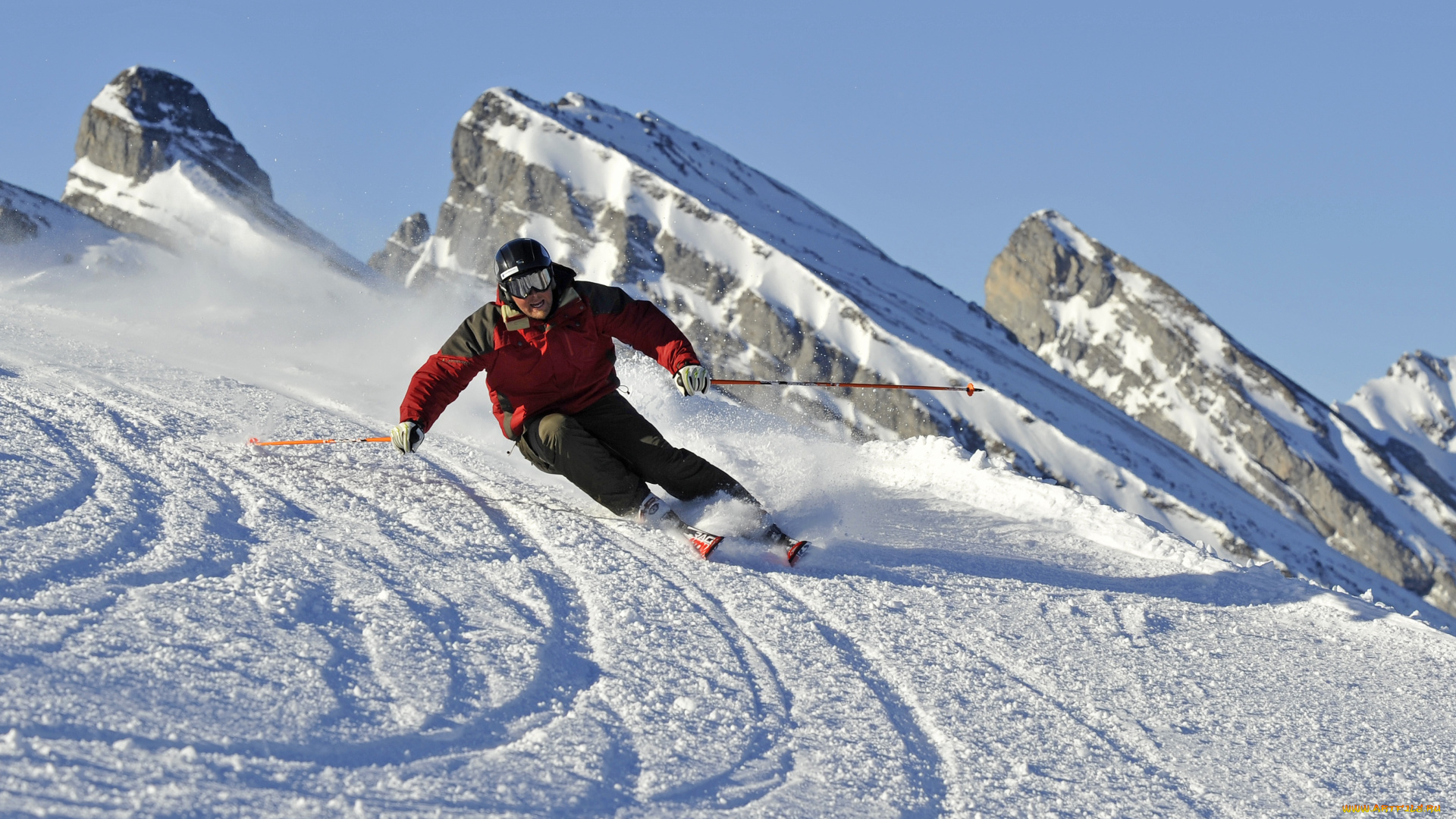 спорт, лыжный, спуск, снег