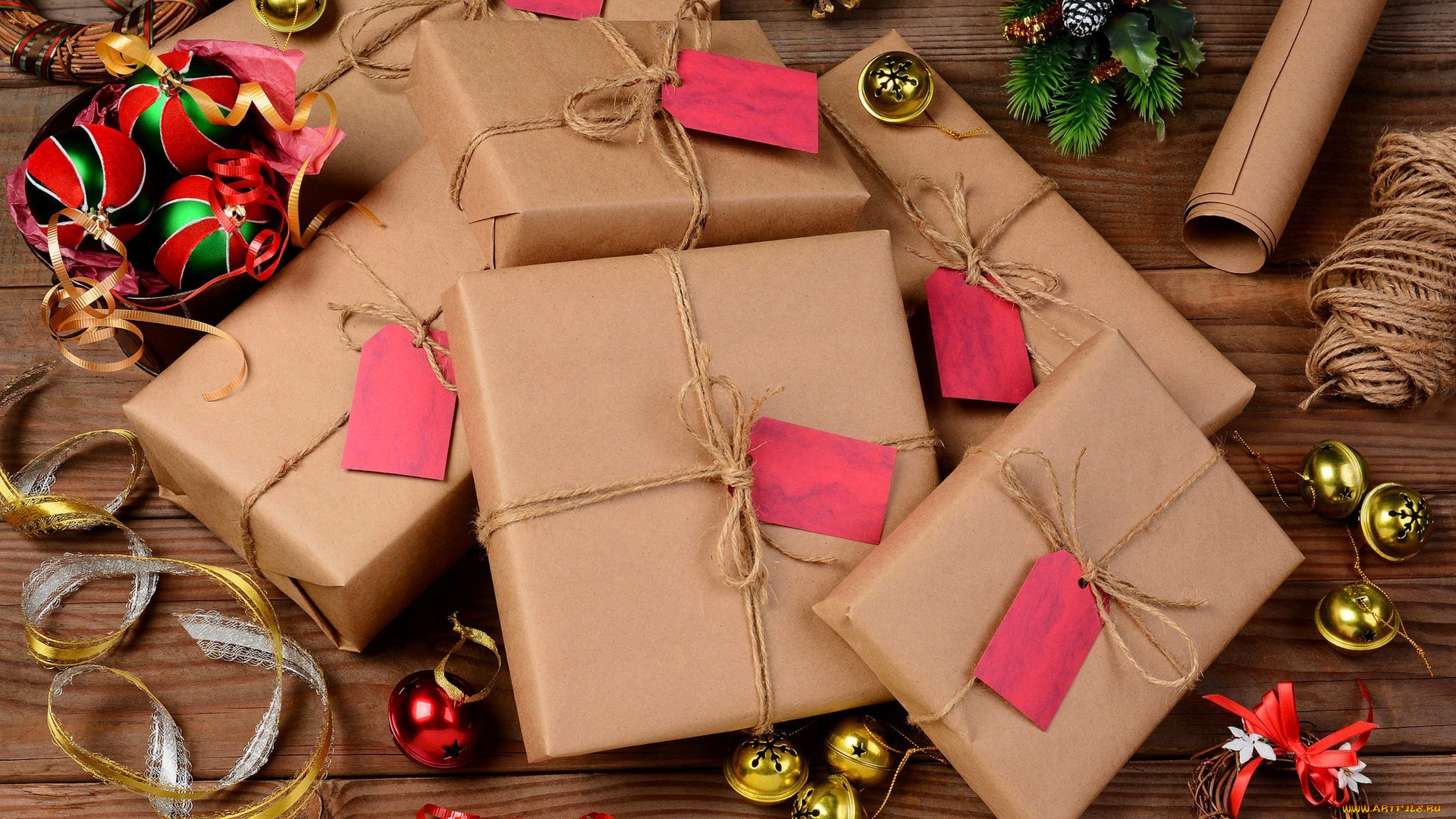 праздничные, подарки, и, коробочки, ленточка, подарки, серпантин