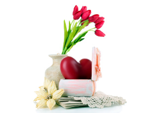 Картинка праздничные день+святого+валентина +сердечки +любовь сердце шкатулка письма тюльпаны