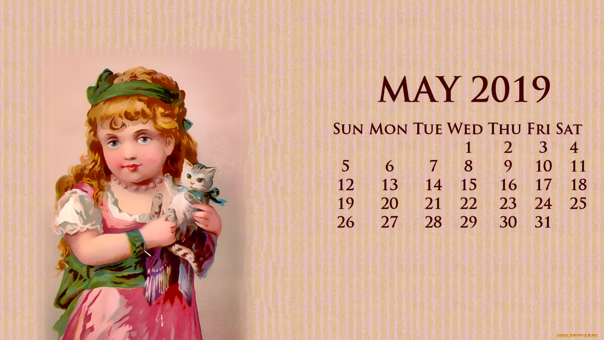 календари, рисованные, , векторная, графика, кошка, девочка