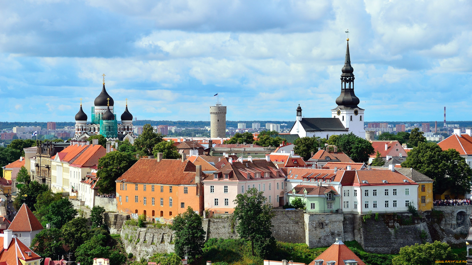 города, таллин, эстония, башня, купола, крыши, дома