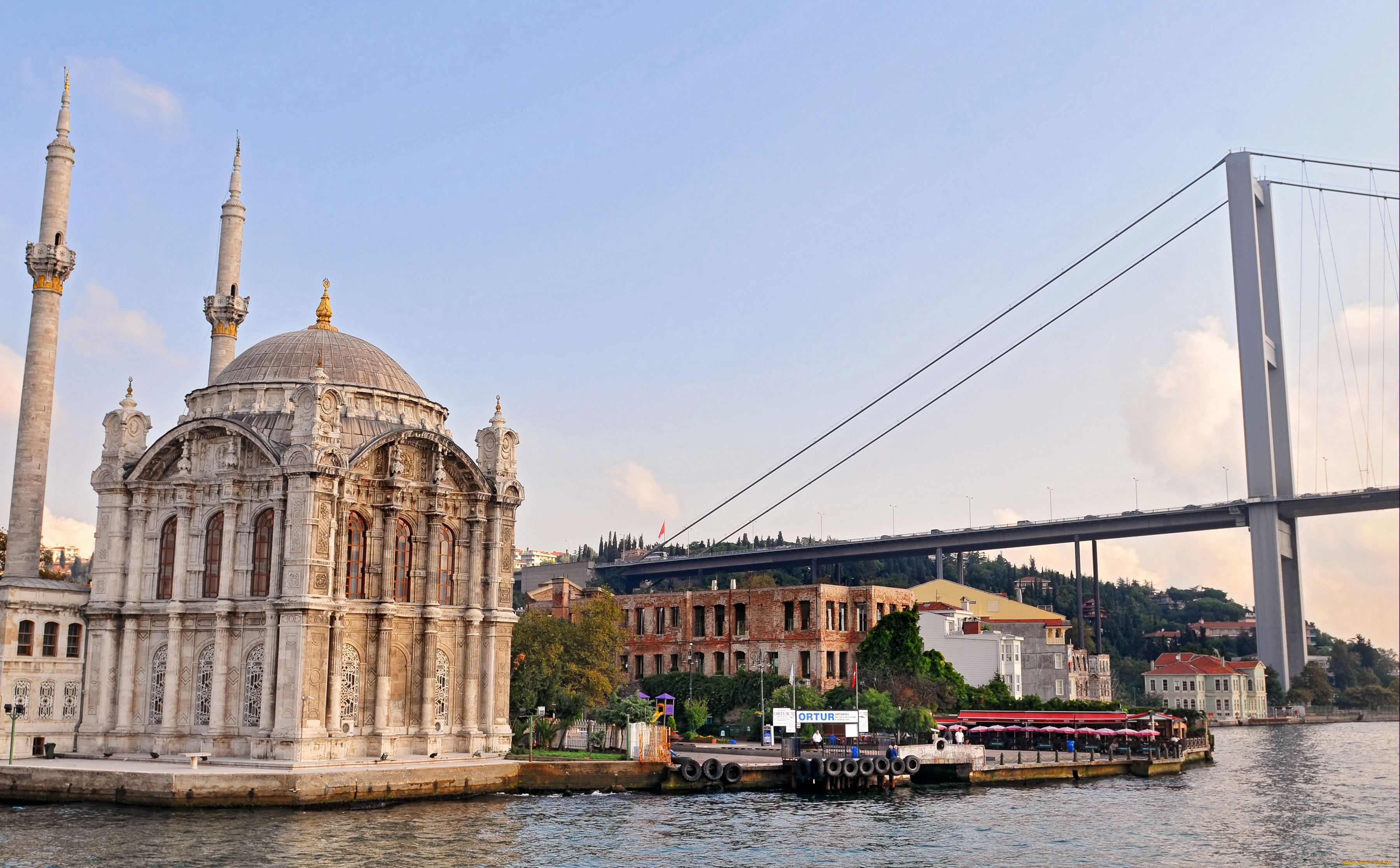 города, стамбул, турция, вода, мечеть, минареты, мост