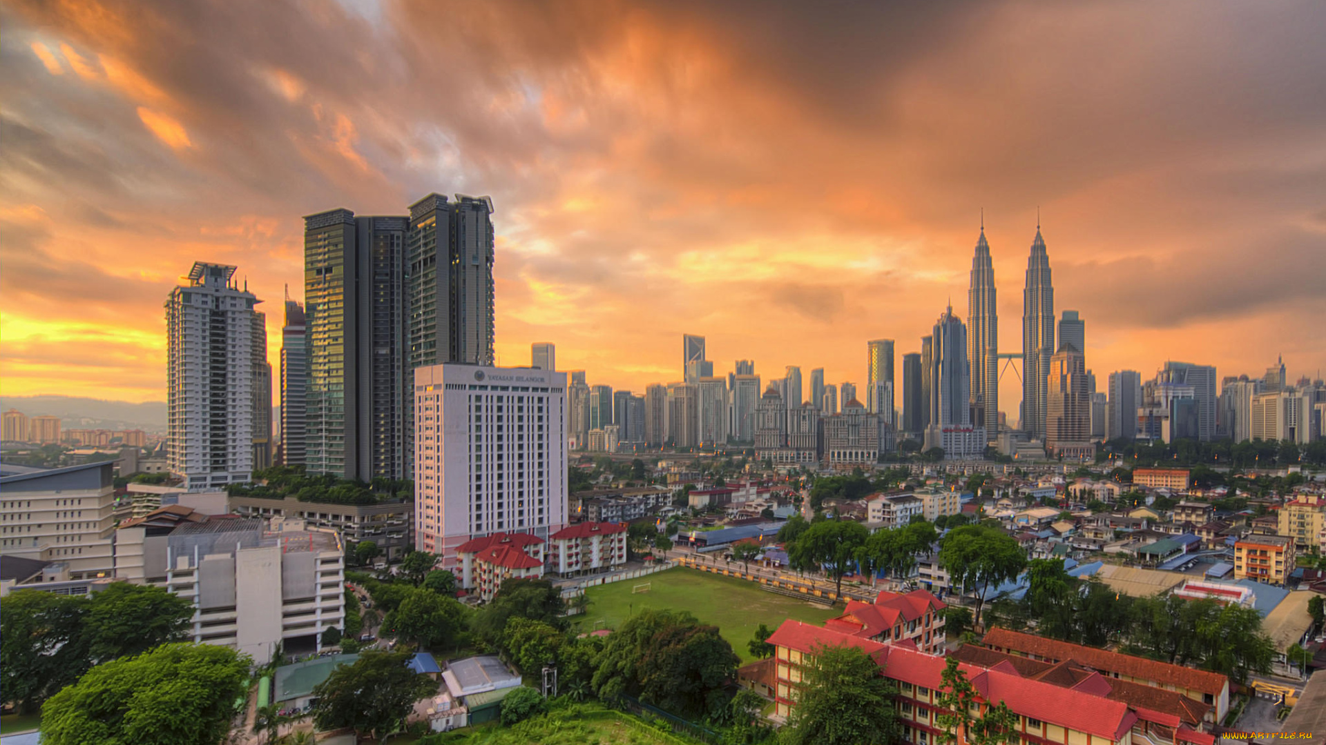 города, куала-лумпур, , малайзия, башни, панорама