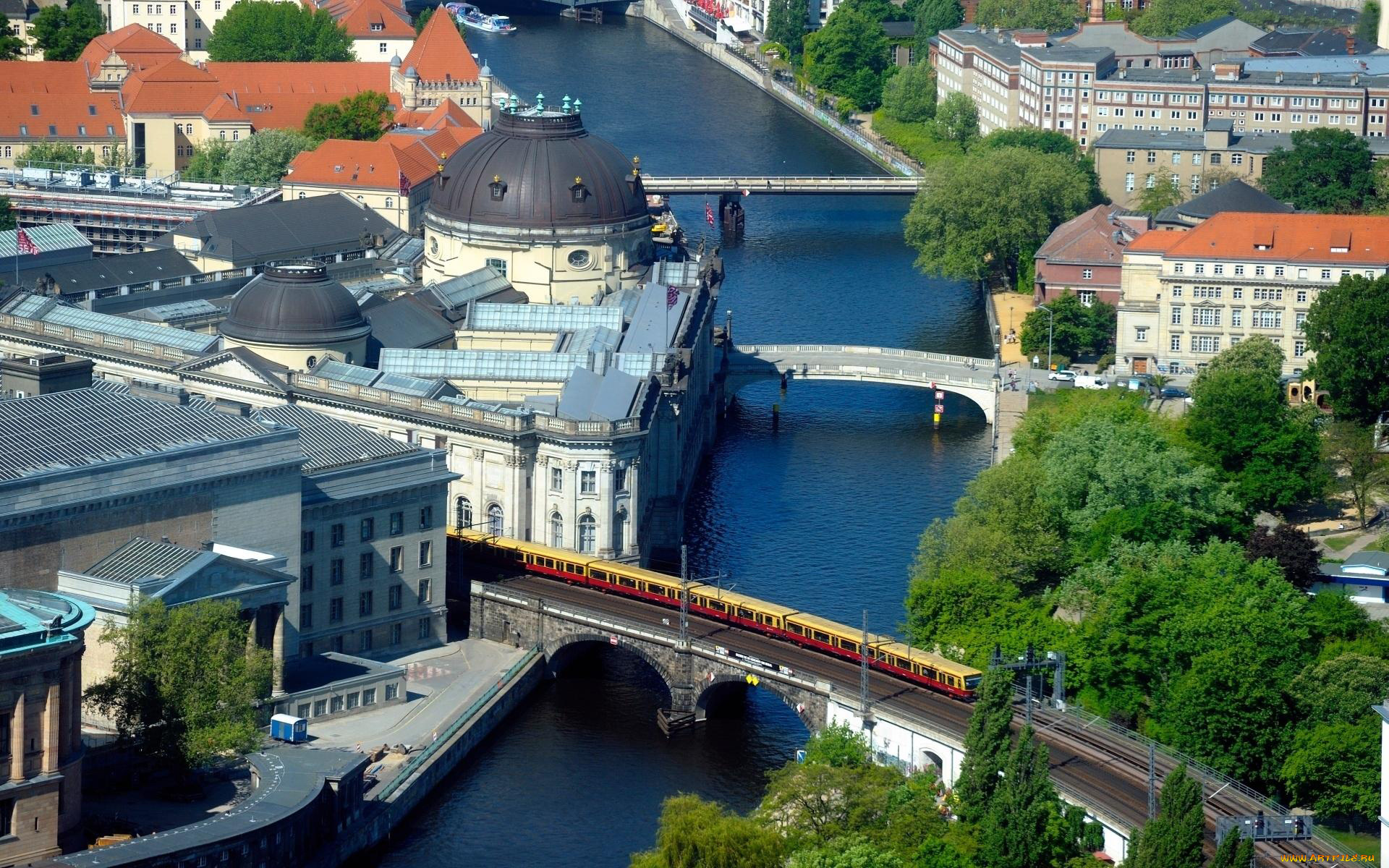 города, берлин, , германия, панорама, мосты, крыши, река