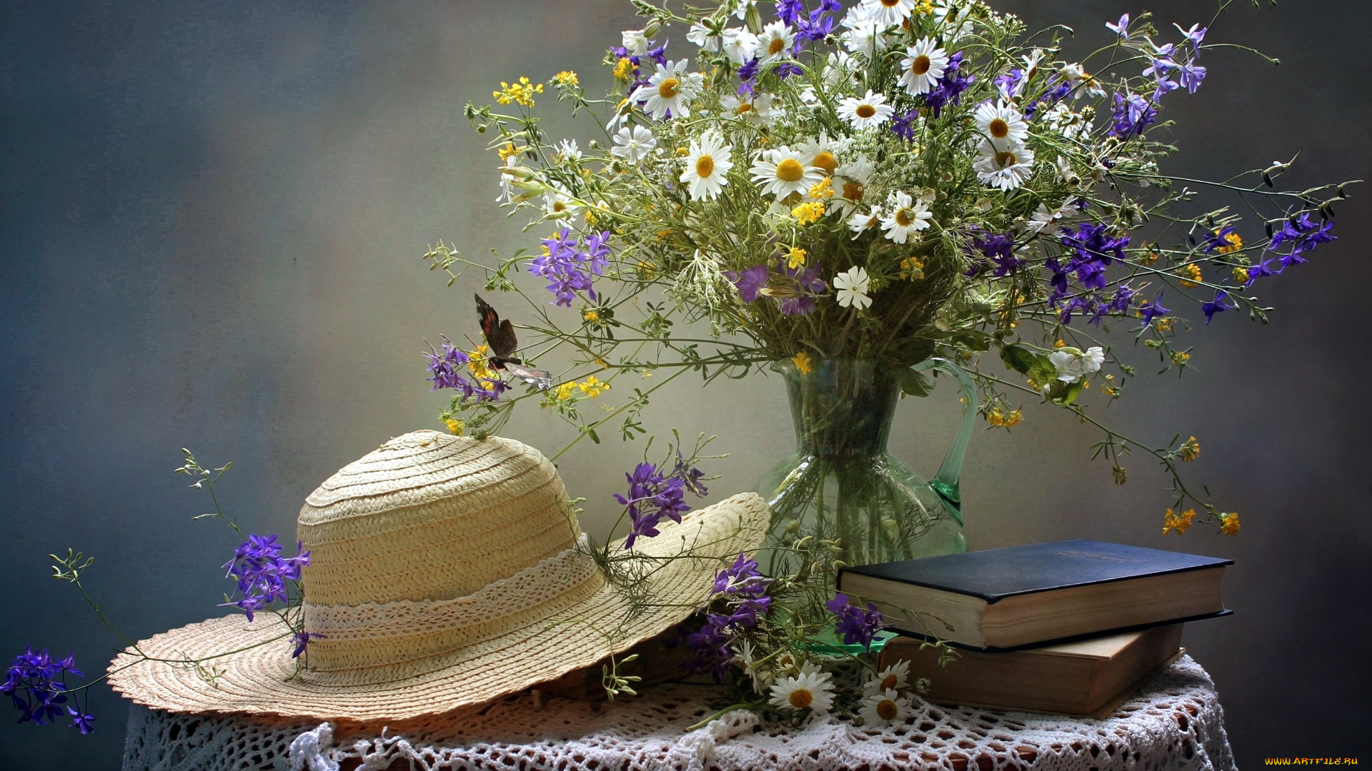 цветы, букеты, , композиции, шляпа, букет, книги