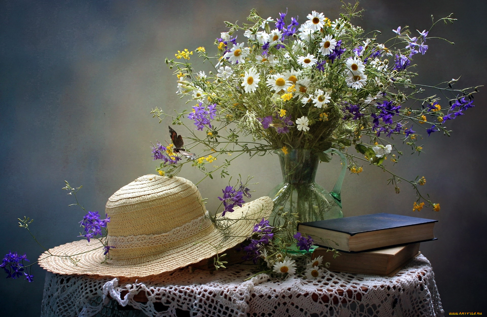 цветы, букеты, , композиции, шляпа, букет, книги