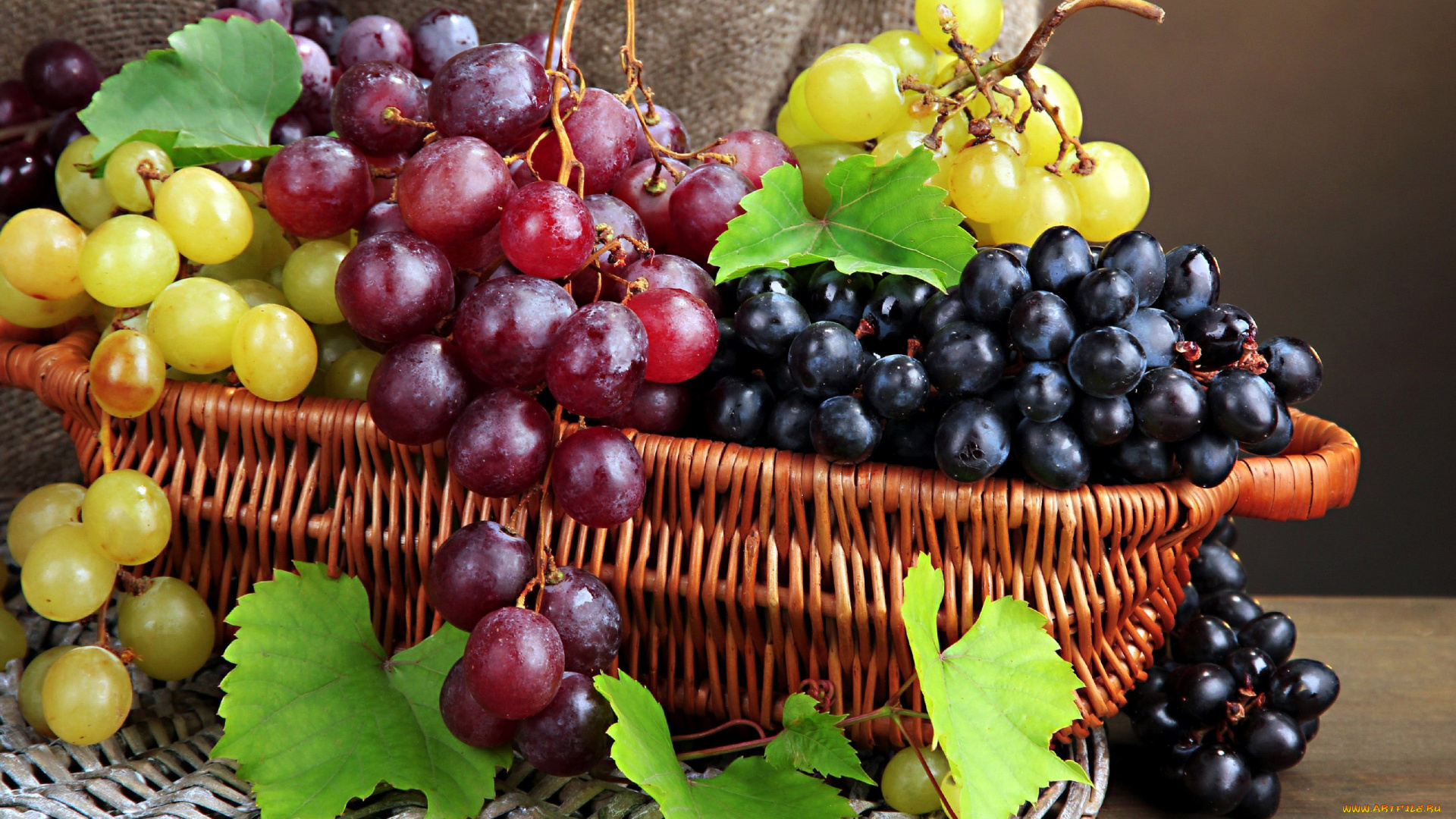 еда, виноград, ягоды, корзинка