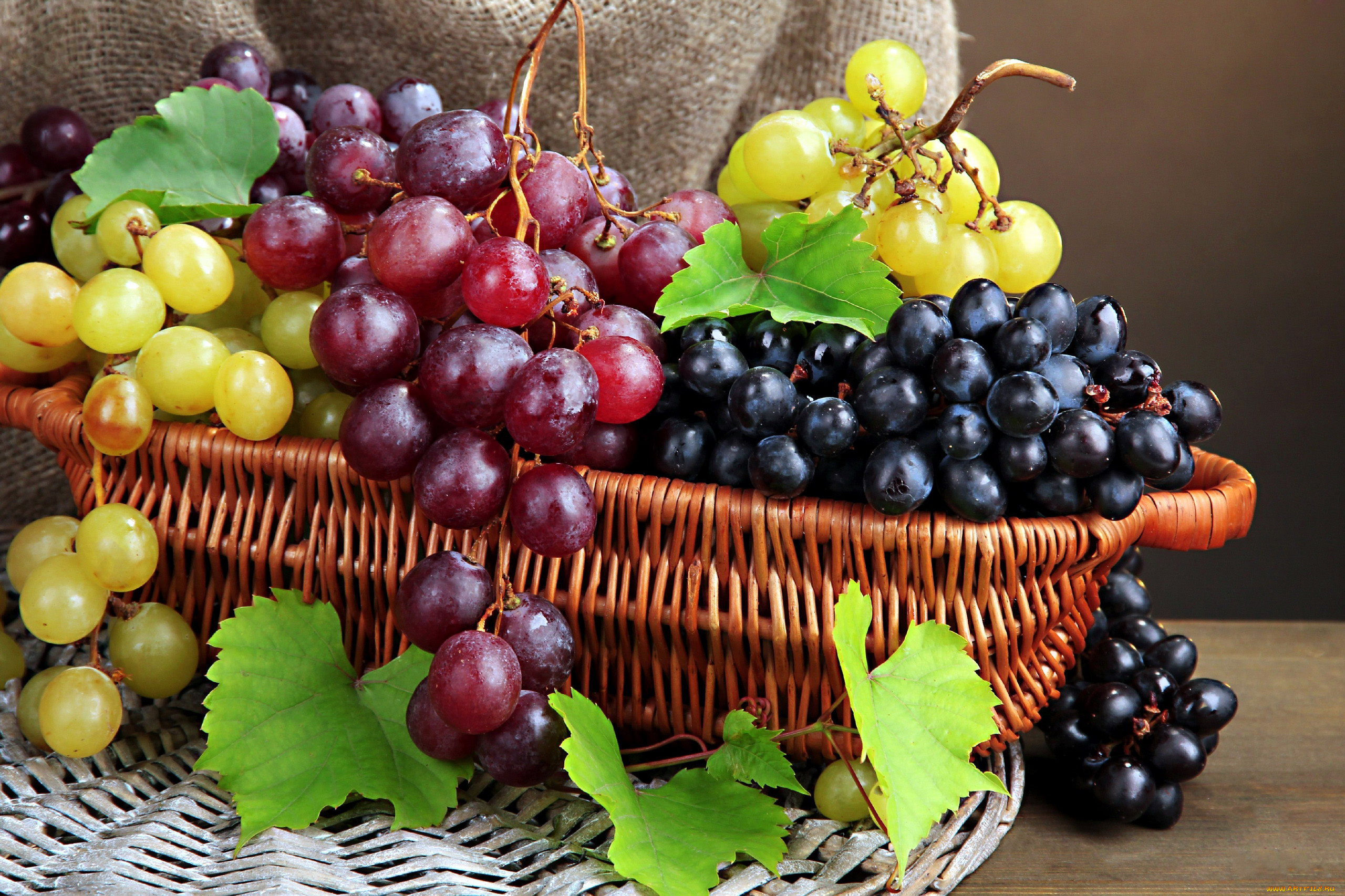 еда, виноград, ягоды, корзинка