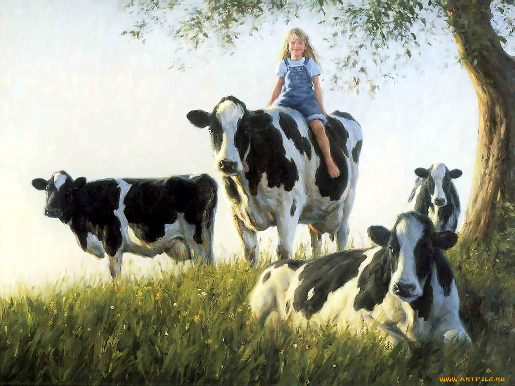 рисованные, животные, коровы