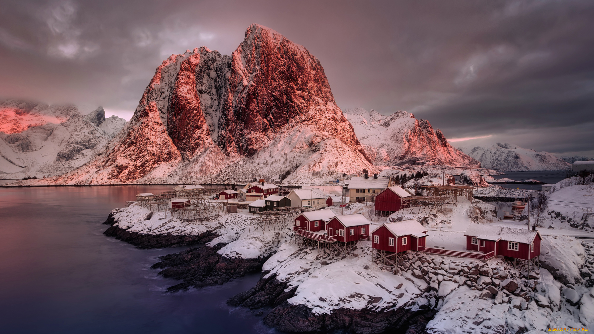 норвегия, города, -, пейзажи, водоем, здания, снег