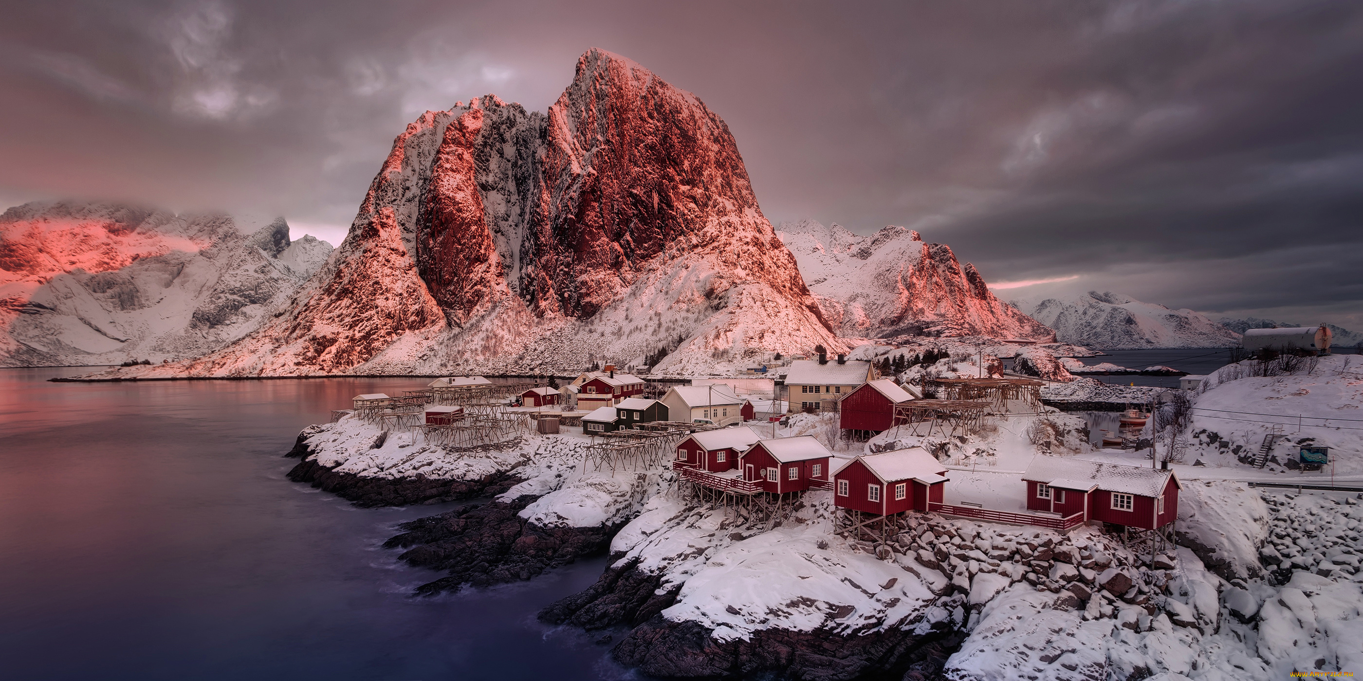 норвегия, города, -, пейзажи, водоем, здания, снег