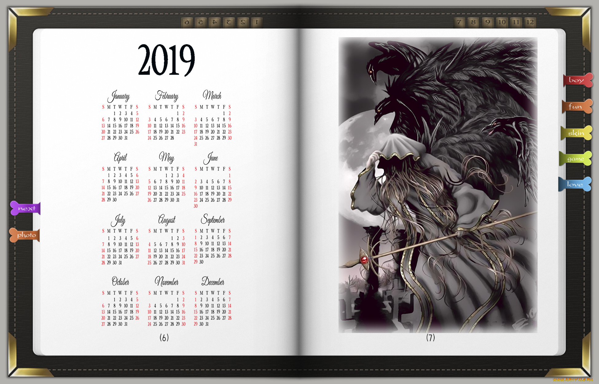 календари, фэнтези, 2019, calendar, плащ, книга, капюшон, птица