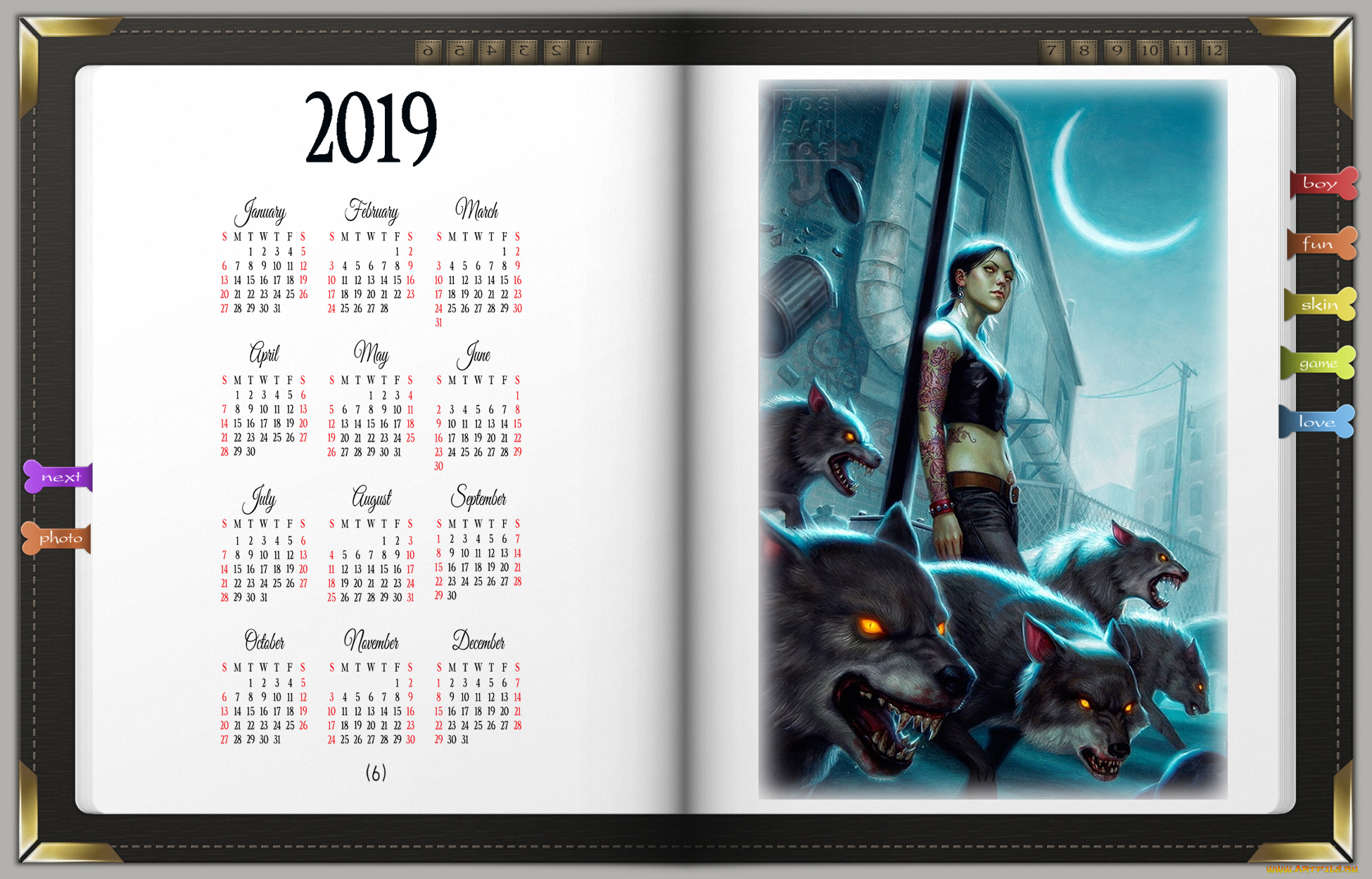 календари, фэнтези, 2019, calendar, женщина, книга, девушка, оборотень, волк