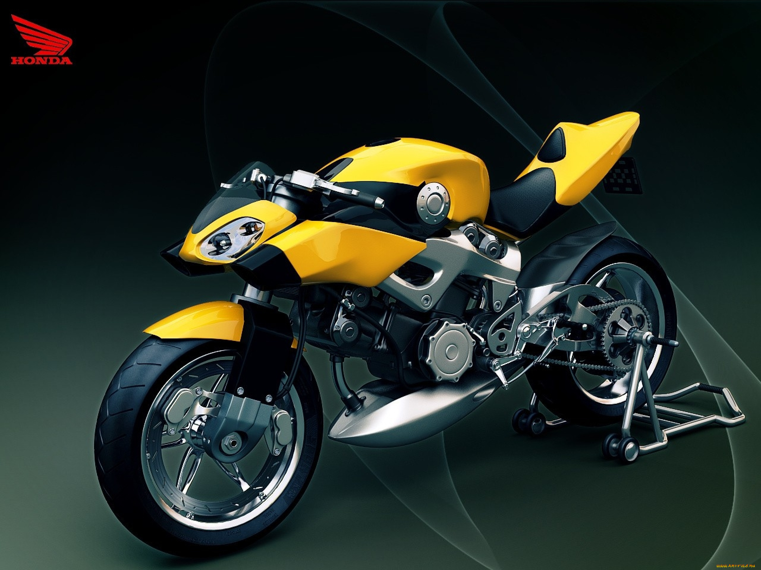 мотоциклы, 3d, motorcycle, honda, yellow