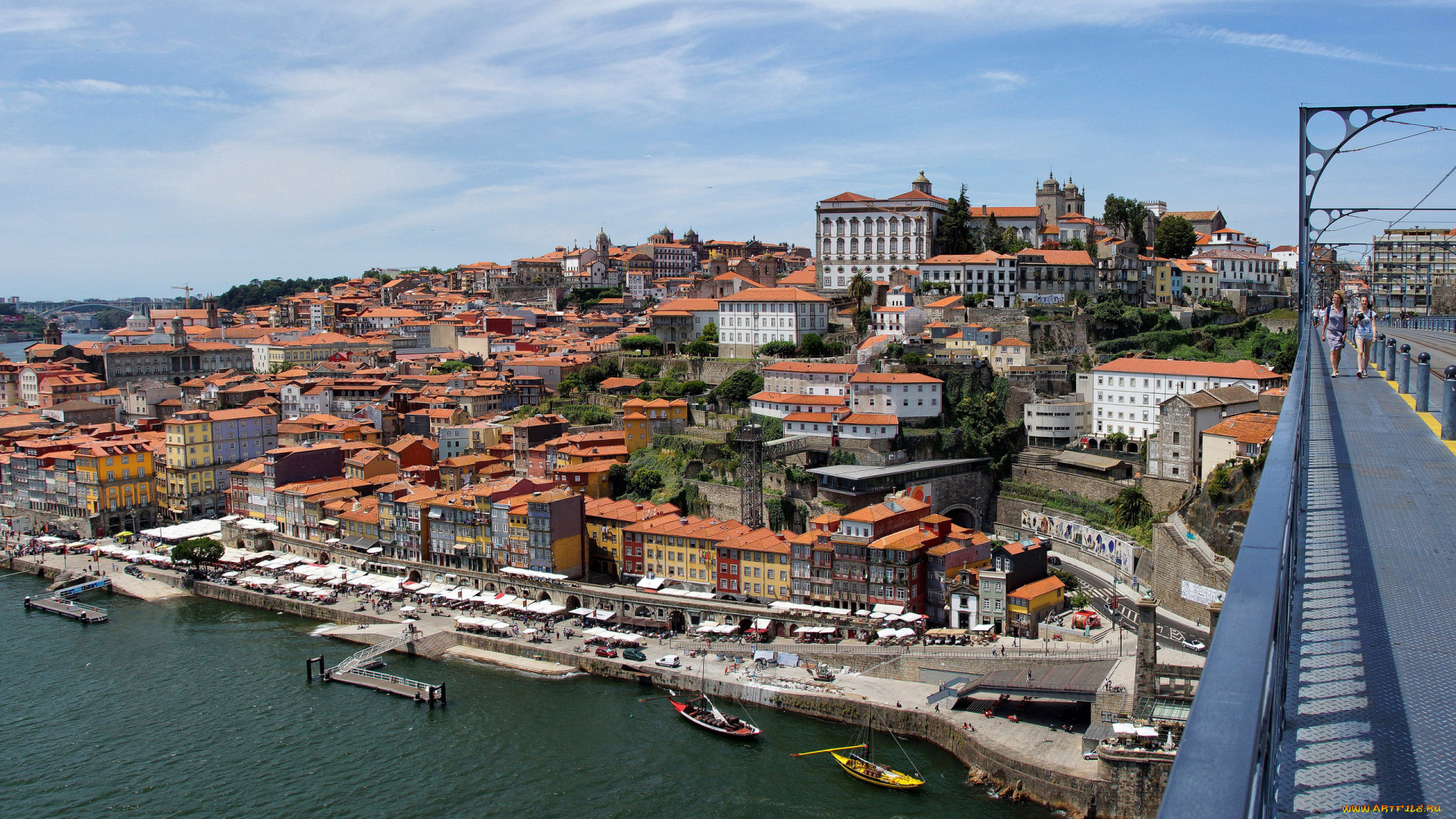 города, порту, , португалия, панорама, река, мост