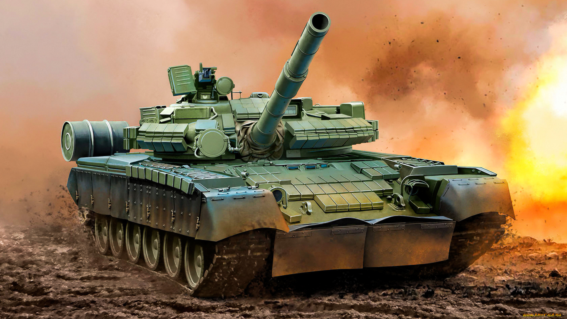 рисованное, армия, tank, t-80, bv, weapon, painting, war, art