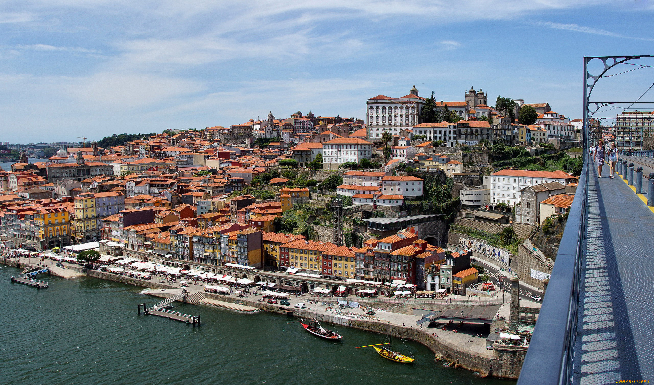 города, порту, , португалия, панорама, река, мост