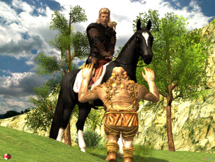 Картинка 3д+графика фантазия+ fantasy лошадь взгляд фон мужчина