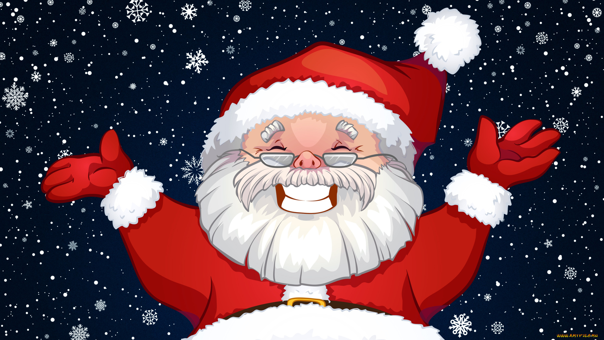 праздничные, векторная, графика, , новый, год, санта, клаус, фон, праздник, улыбка, лицо, снежинки, дедушка, костюм, санта-клаус, -, дед, снег, рождество, новый, год, борода