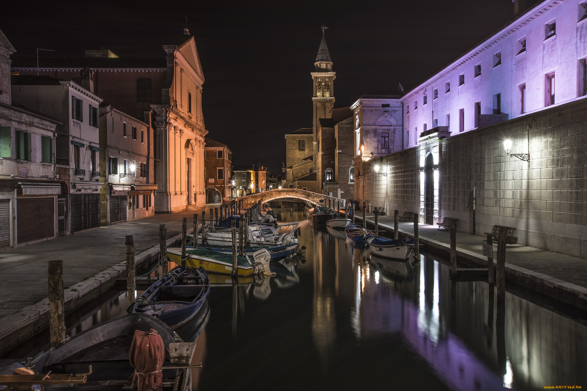 chioggia, venezia, корабли, порты, , , причалы, огни, ночь