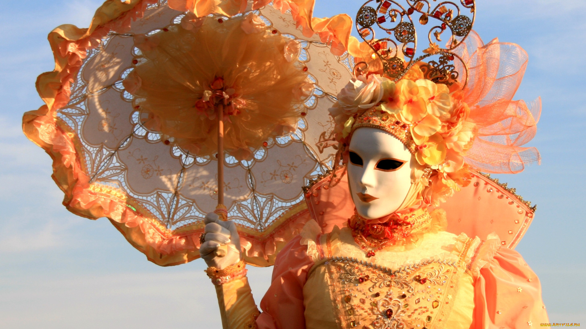 разное, маски, карнавальные, костюмы, оранжевый, зонтик, венеция, карнавал