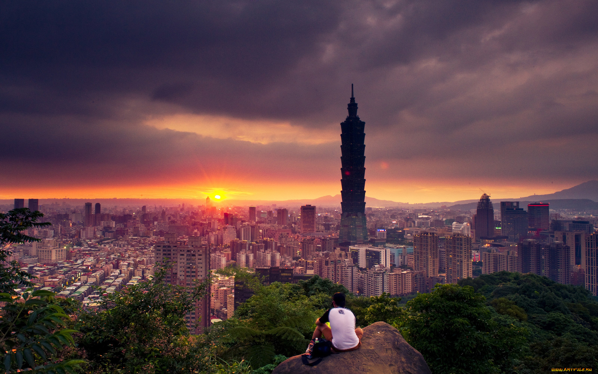 города, тайбэй, тайвань, город, облака, тепло, парень, закат