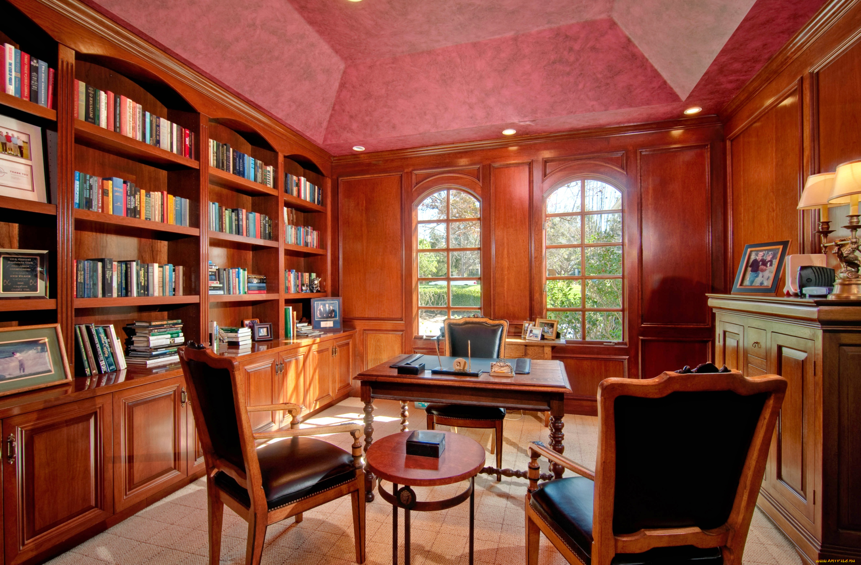 интерьер, кабинет, библиотека, офис, стулья, шкафы, стол, книги