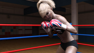 Картинка 3д+графика спорт+ sport бокс взгляд девушки ринг фон